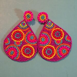 Multi-colored Bright Beaded Tear Drop Earrings